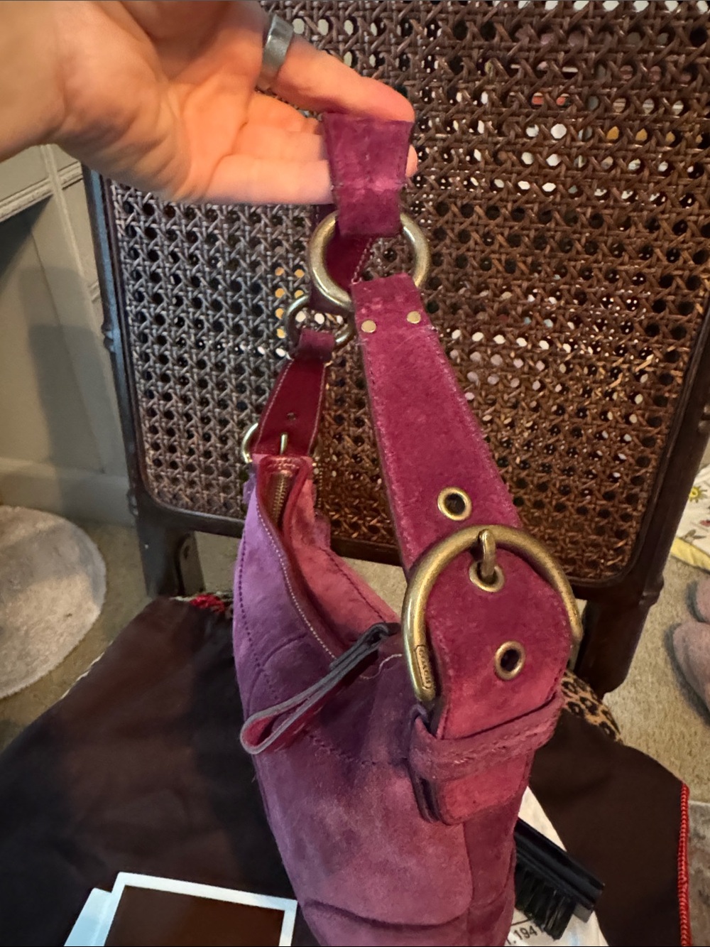 Coach Plum Suede mini hobo Bag with Brass Hardware - Picture 6 of 15